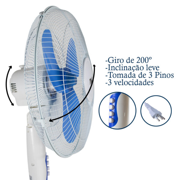 Ventilador Coluna Pedestal Ventilador De Chão Alto 130cm 3 Hélice de 43cm Forte Silencioso - Image 6